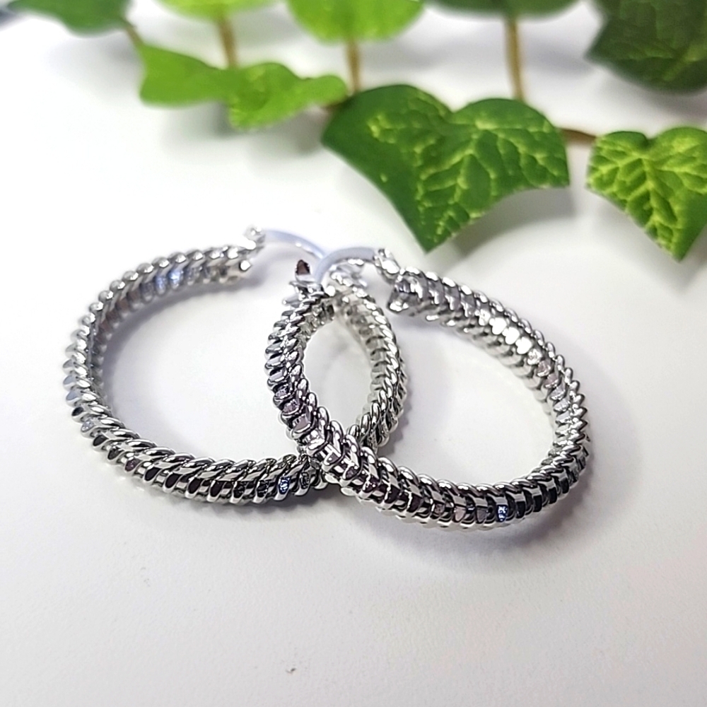 White Gold Textured Hoop Earrings